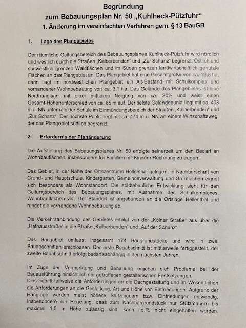 Bebauungsplan Begr�ndung 1 Freizeitgrundst�ck Hellenthal